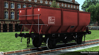 Fastline Simulation: An example of a rebodied dia. 1/146 hopper painted in freight brown livery with black under frame and running gear.