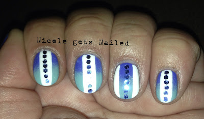 Nicole gets Nailed Blue Gradient with White Stripes and Glequins
