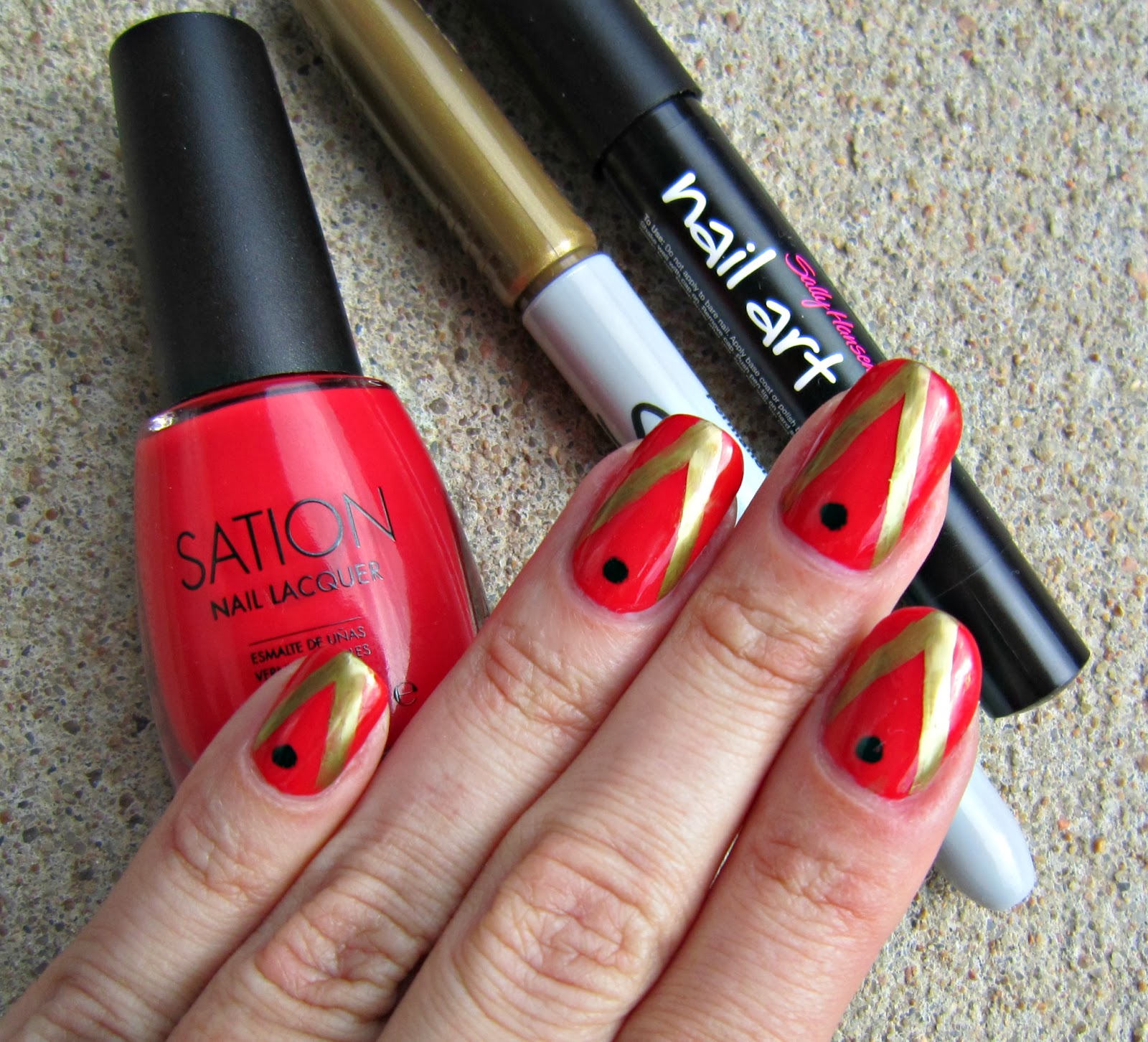 Concrete and Nail Polish Simple Nail Art With Sation Peppermint Pedi