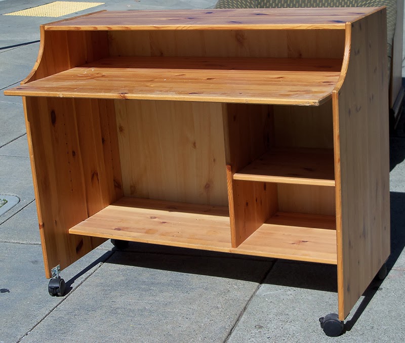 UHURU FURNITURE & COLLECTIBLES SOLD Knotty Pine Desk on Wheels