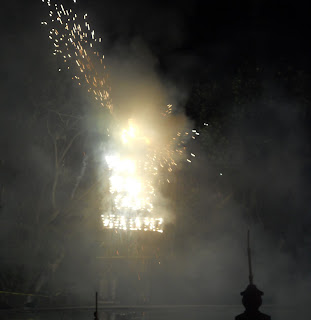 Castillito de cohetes As the smoke clears you can see there is something words made with fire