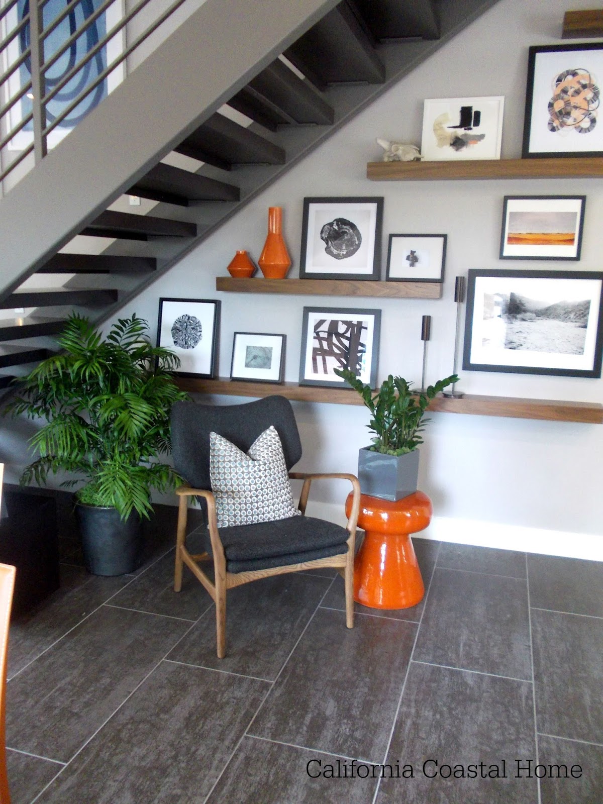 Modern Grey And Orange Living Room