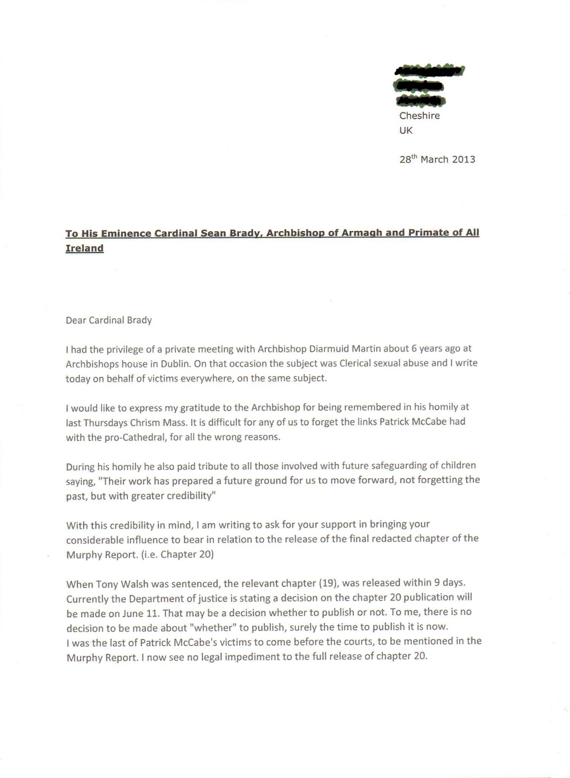 37 year wait easter weekend letter writing requesting support for