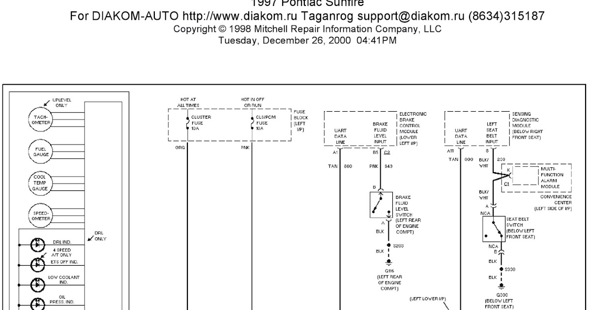 V Manual 1997 Pontiac Sunfire System Wiring Diagrams Instrument Cluster Circuit