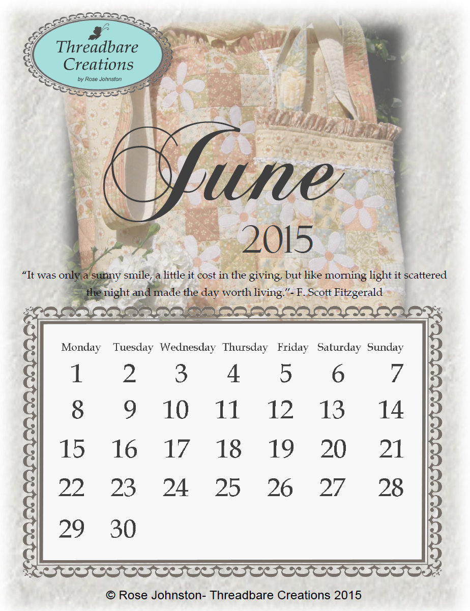 Free June Calendar Threadbare Creations
