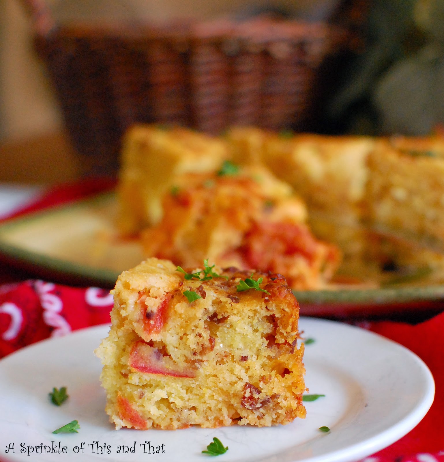 A Sprinkle of This and That Cornbread with Roasted Tomatoes and Bacon