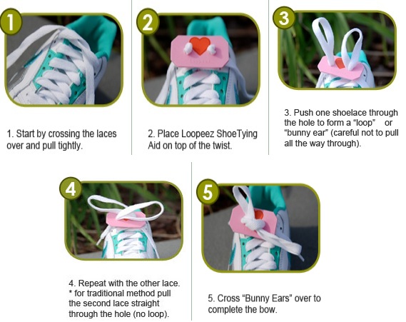 One Loop Bunny Ear Method Shoe Tying Visual Steps Mnemonics And