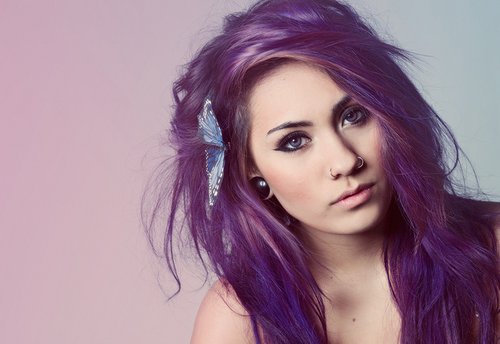 Photos Beautiful Blue Eyes Girl Piercing Purple Hair Cute