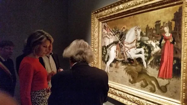 Queen Mathilde of Belgium visits the exhibition 'L'Homme, le Dragon et la Mort, La Gloire de Saint Georges' (The man, the dragoon and the Death, Glory of Saint Georges)