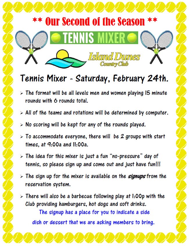 island dunes country club upcoming tennis event all are invited tennis mixer format
