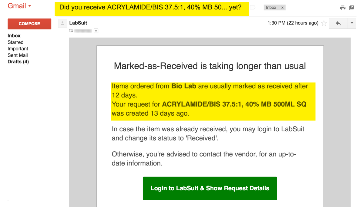 Reagent delivery is taking too long? Get notified on time. LabSuit