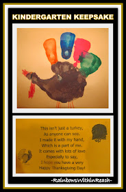 photo of: Painted Turkey Handprint and Rhyme, a Kindergarten Keepsake at PreK+K Sharing