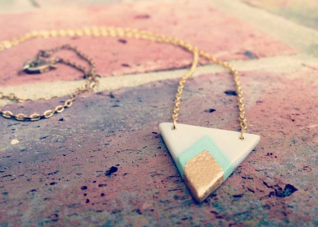 Handmade polymer clay gold mint chevron necklace header