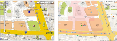 2005 年と 2006 年のGoogle マップ画面を示す画像。