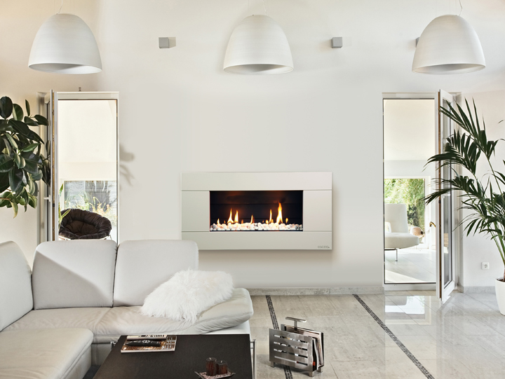 white gas fireplace