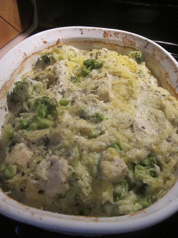 Enjoying Healthy Foods Spaghetti Squash Chicken and Broccoli Casserole