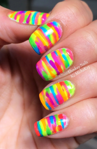 ehmkay nails rainbow neon stripe