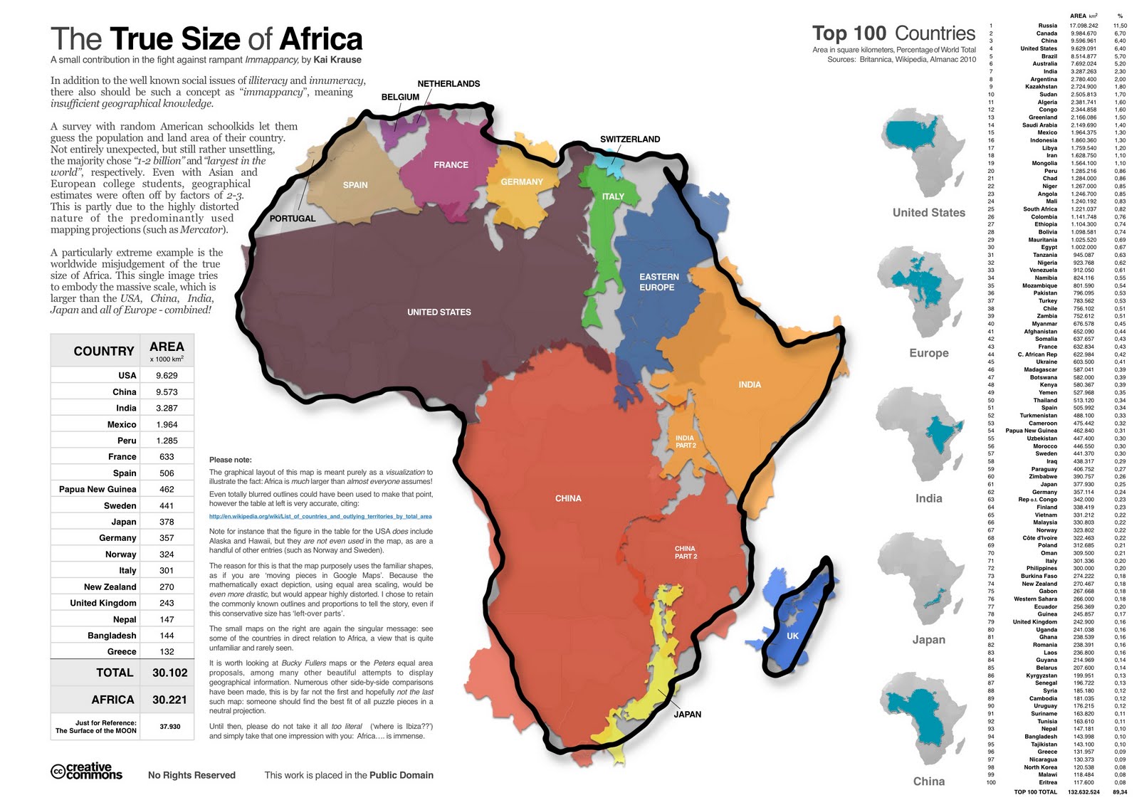 Map showing the size of the African continent relative to other countries