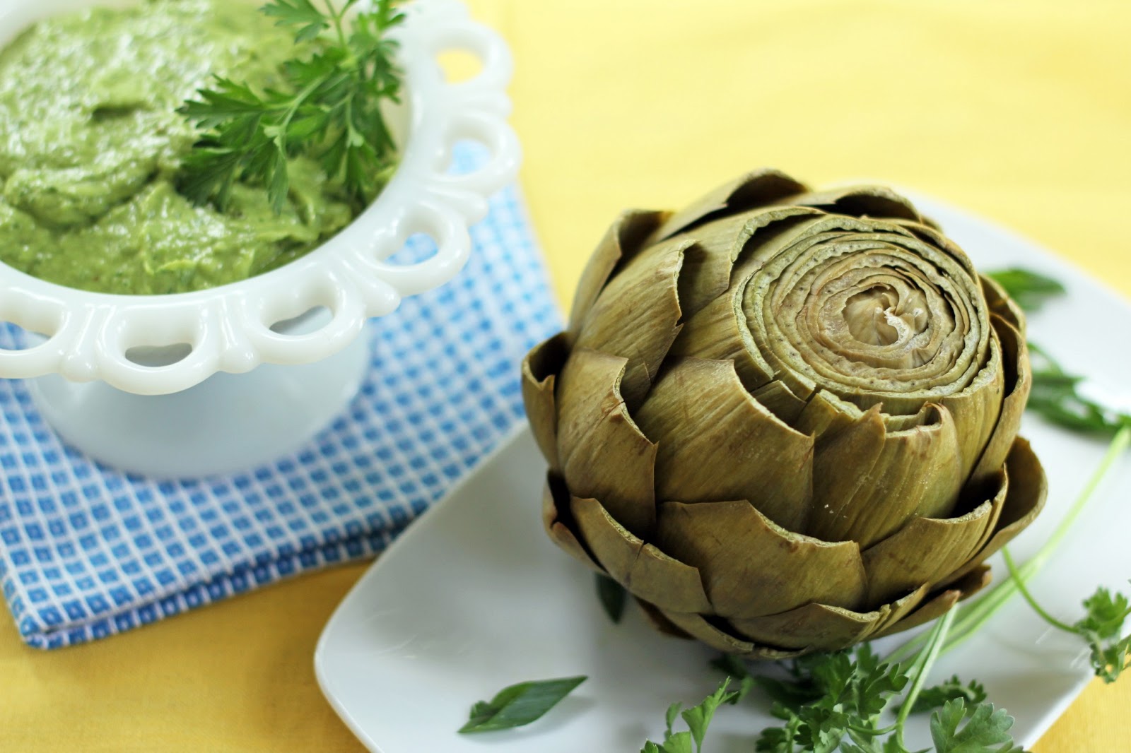 Blue Kale Road Artichokes with AvocadoAnchovy Dip