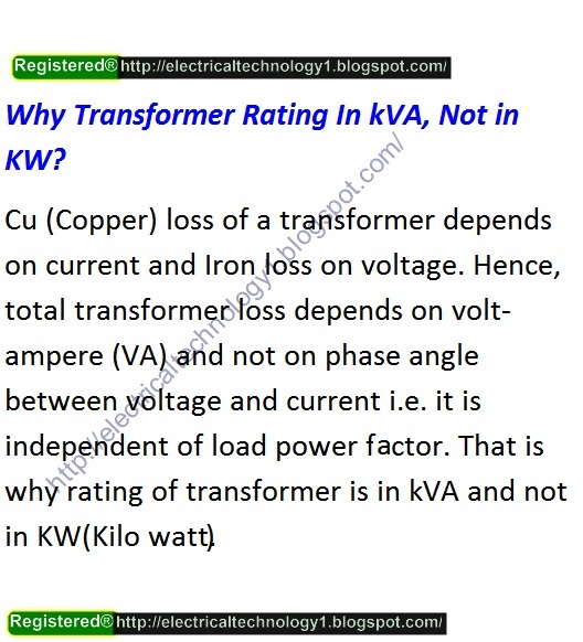 Electrical technology Why Transformer Rating In kVA, Not in KW?