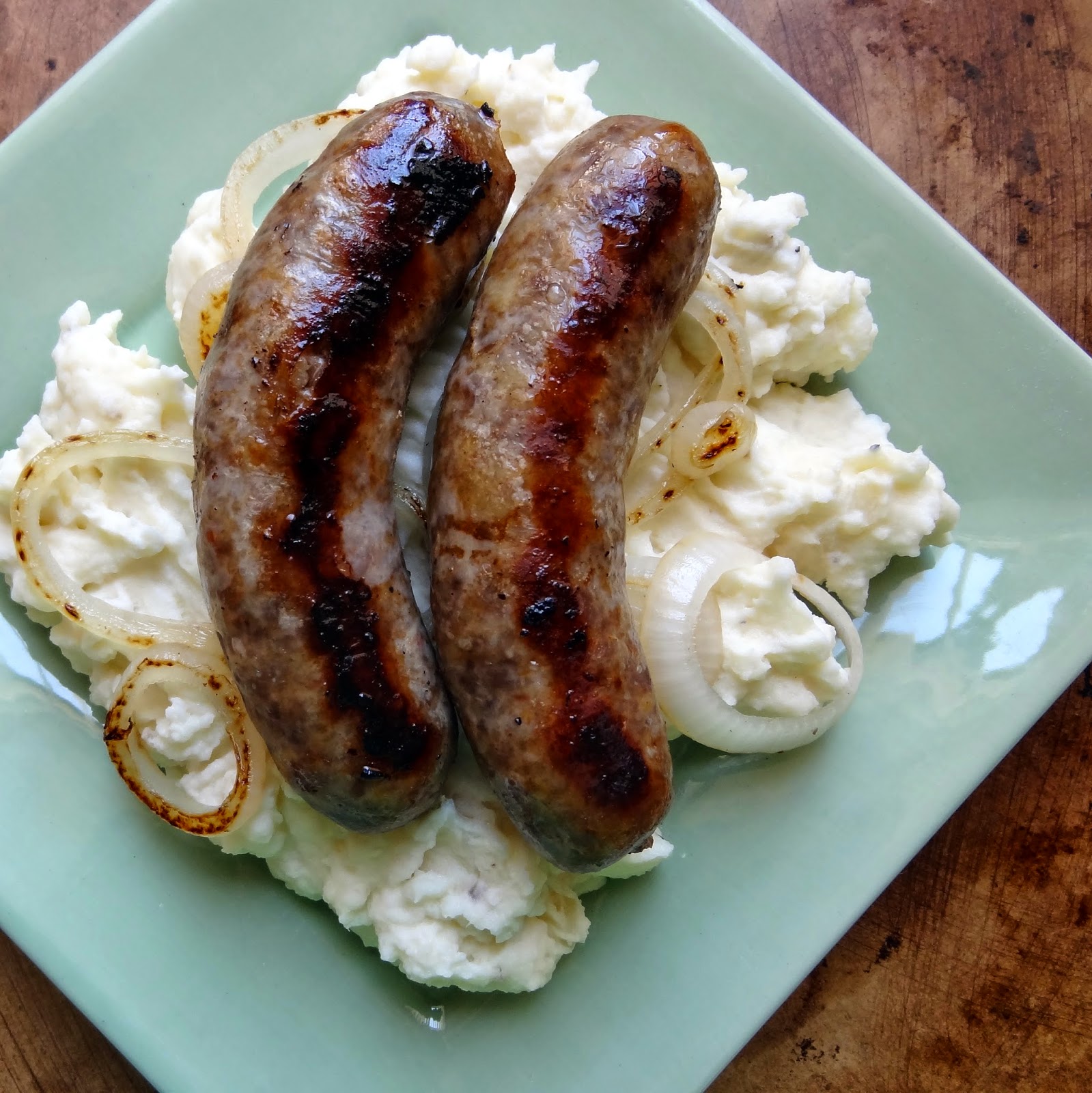 Miss Mochi's Adventures Bratwurst and Mashed Potatoes