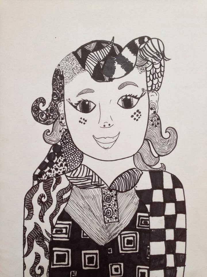 Visual Arts Crazy Hair Line Portraits