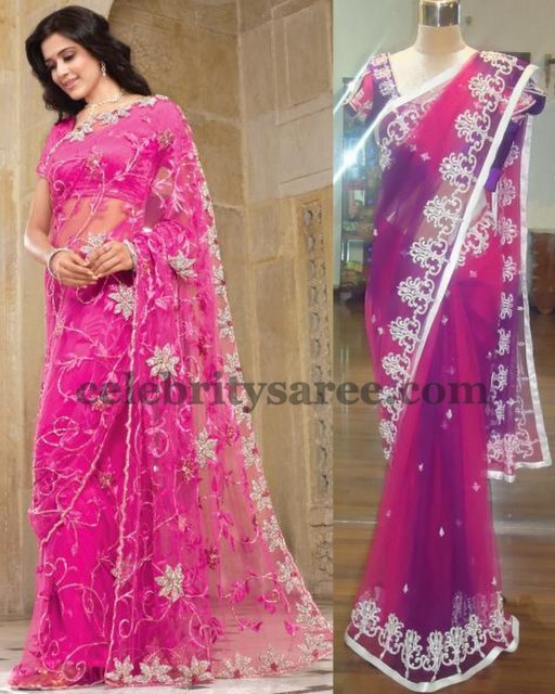 Latest Pink Glitter Sarees Saree Blouse Patterns