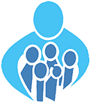 Church and Community Development for All People logo: outline cartoon of people in the arms of God