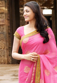 South Actress Kajal Agarwal Hot and Sexy Pink Saree Photos