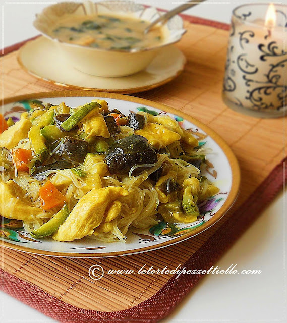 Vermicelli di riso con verdure e Misoshiru