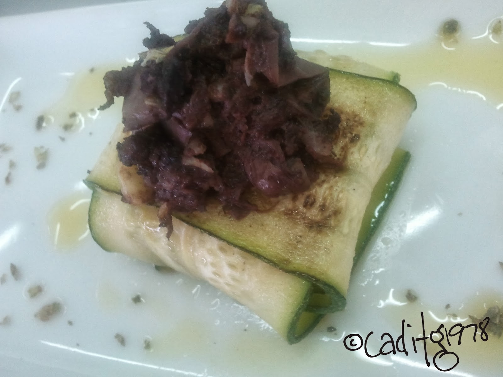 Raviolis De Calabacín Rellenos De Zarangollo Y Morcilla
