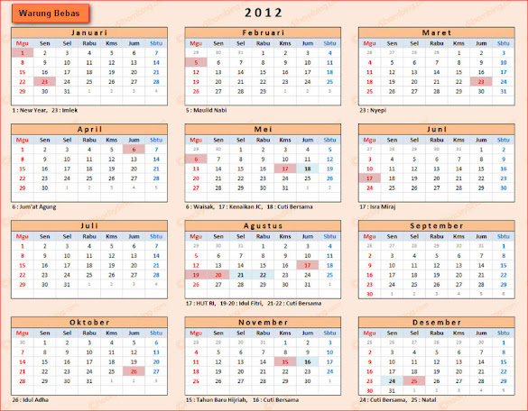 Kalender 2012 Lengkap Dengan Hari Libur Nasional (Download XLS)