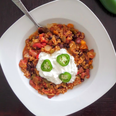 Spicy 3 Beans and Rice:  A spicy, one-pot, one-dish, vegetarian meal of beans and rice made with 3 different types of beans.