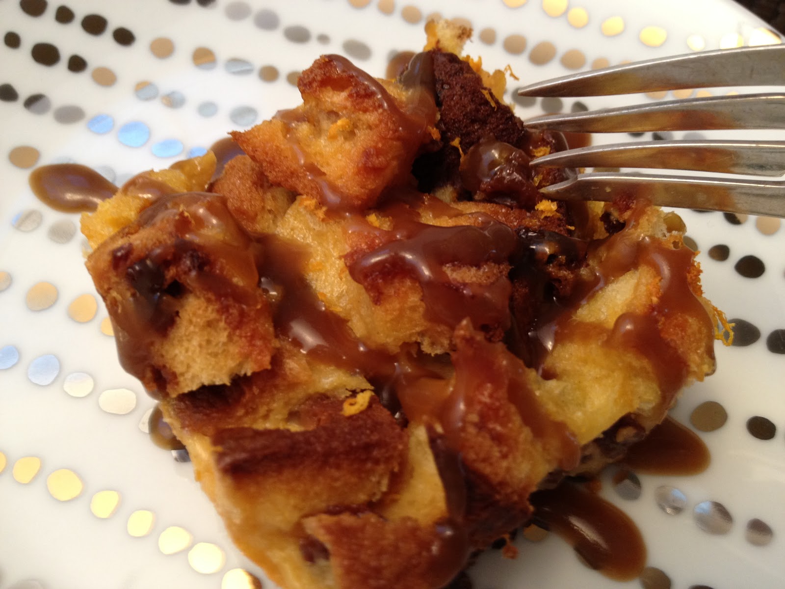 The Full Plate Blog eggnog bread pudding... with caramel sauce
