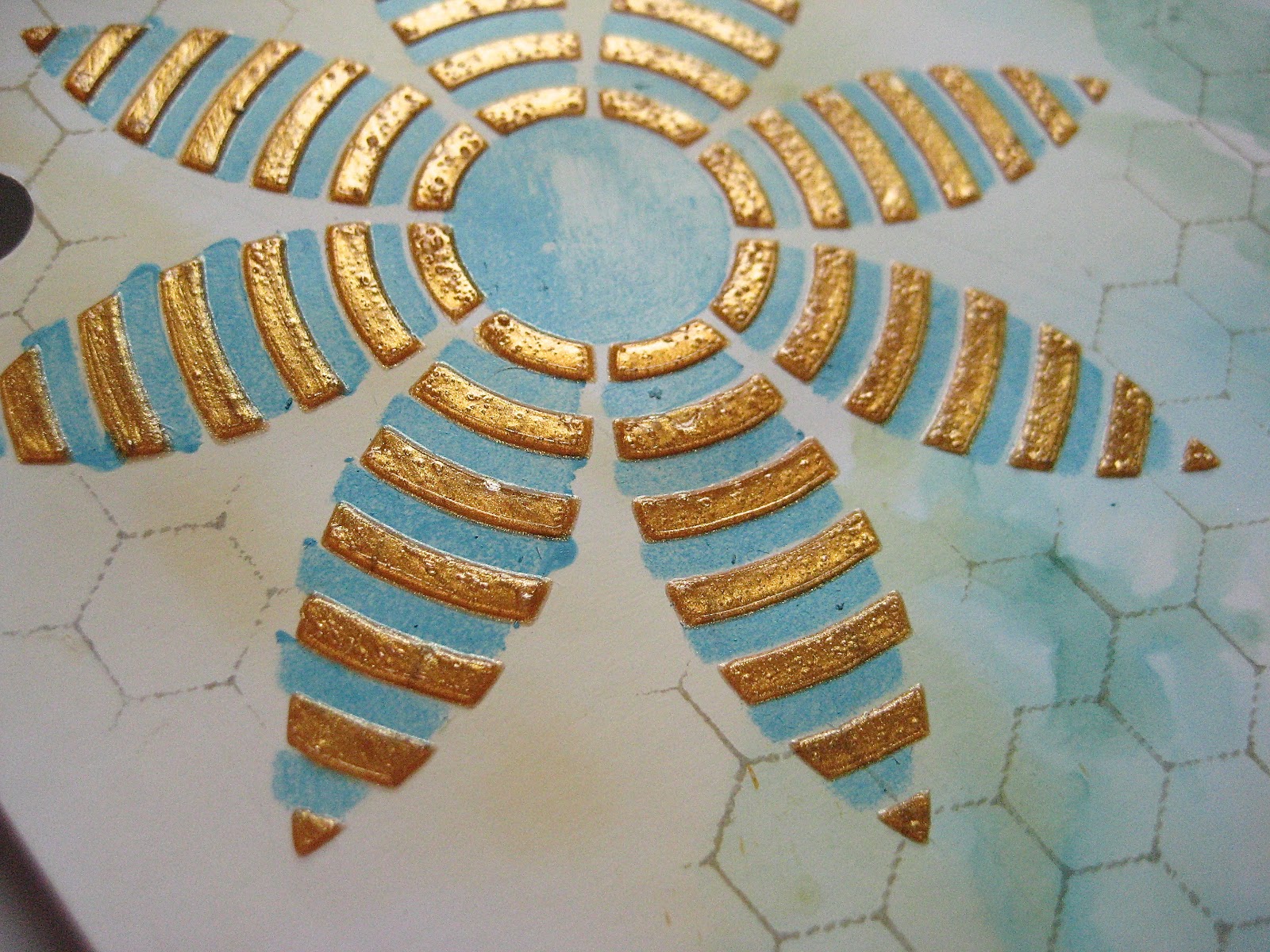 Studio 490 metallic embossing paste + lots of distress