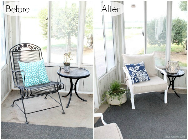 Simple, inexpensive decor to create an inviting outdoor living space! at LoveGrowsWild.com