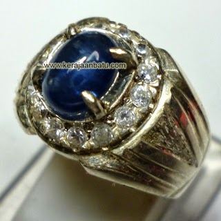 blue safir corundum, ring perak