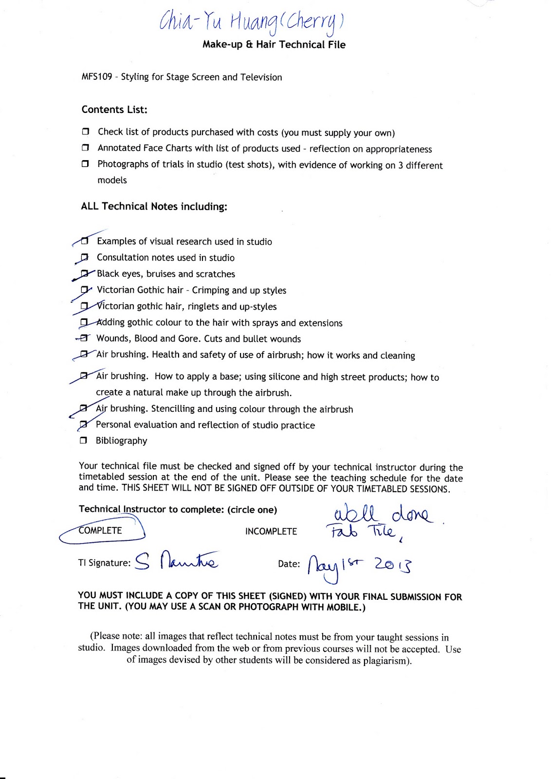 mfs109 gothic urban legend project may 2013 project sign off sheet