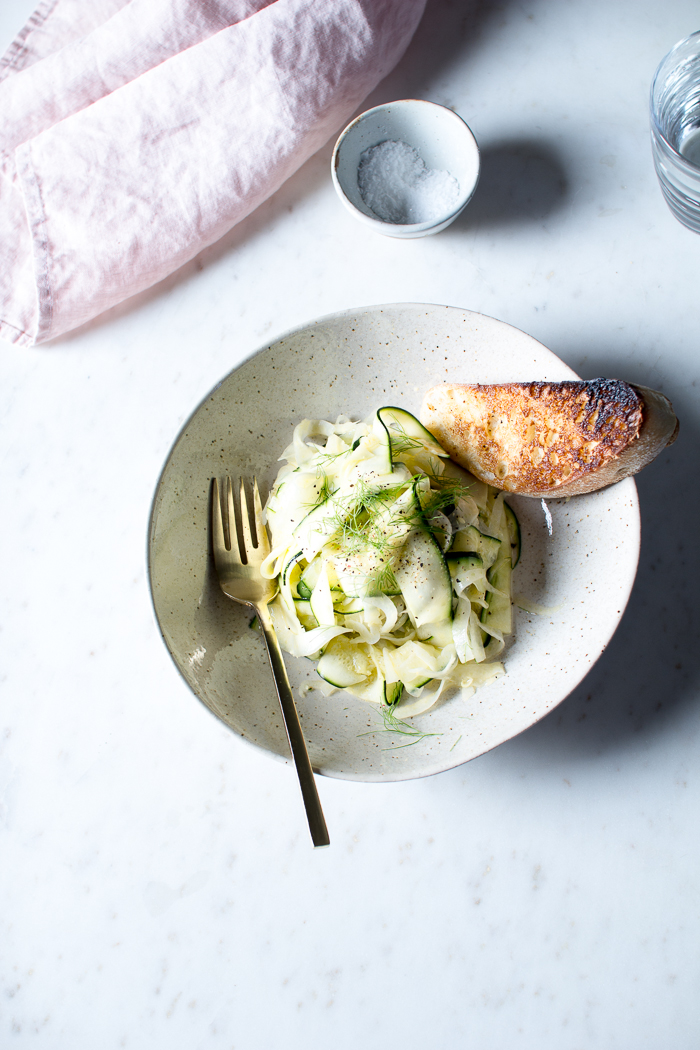 Flourishing Foodie Zucchini and Fennel Salad with a Spicy Honey Dressing