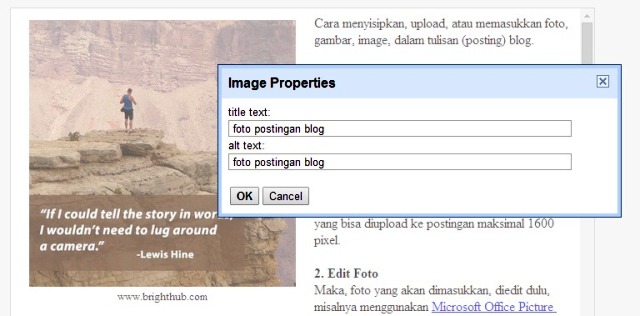JejakPedia.com : Cara Memasukkan Foto dalam Posting Blog foto ibarat sayur tanpa garam atau pohon tanpa buah JejakPedia.com : Cara Memasukkan Foto dalam Posting Blog