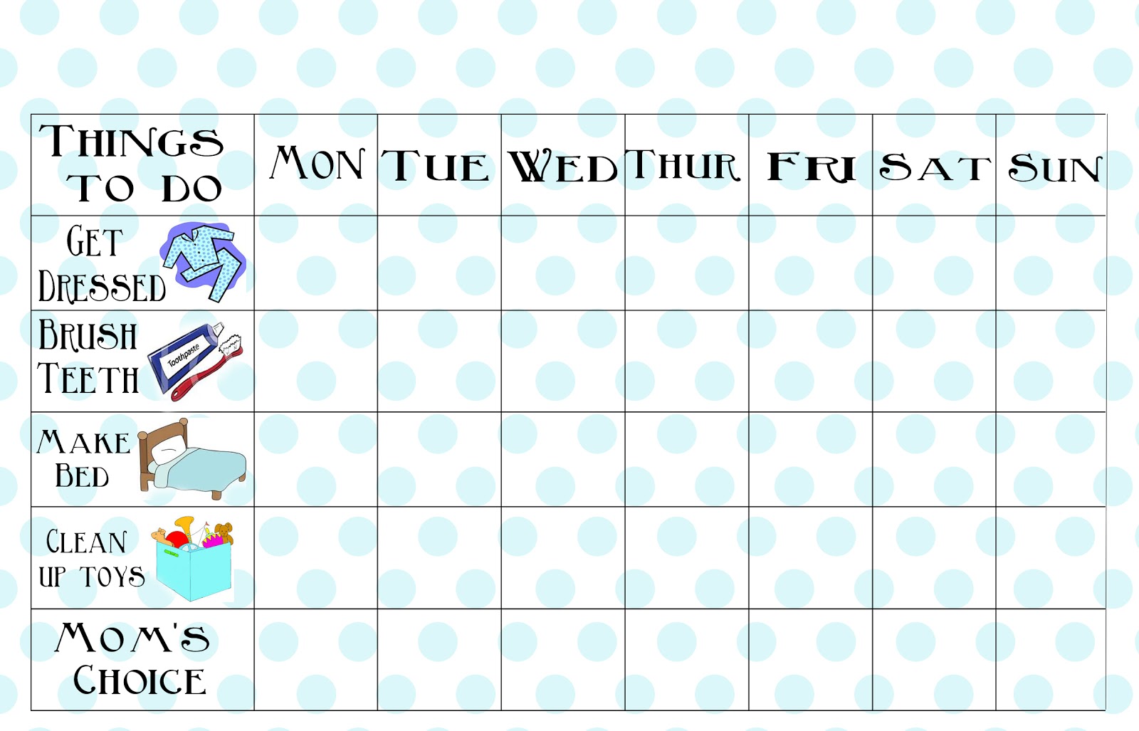 3 Year Old Chore Chart Printable