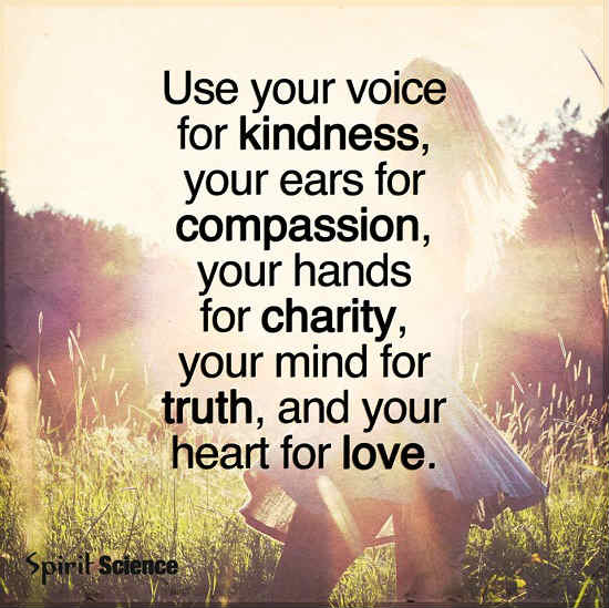 Use your Voice for Kindness, Ears For Compassion, Hands for Charity