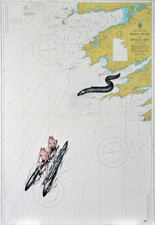 Seascape 42, 2015. Navigation map, acrylic on canvas, 100 x 70 cm