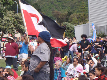 Waving the Maori flag on Waitangi Day