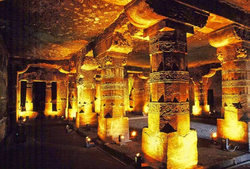 Pillars inside the Ajanta Caves