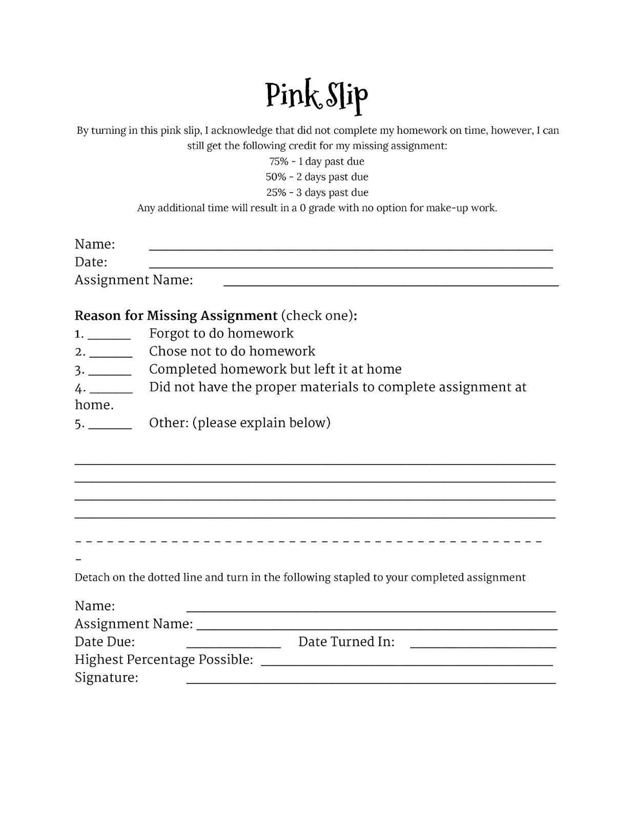 Why don't i do my homework slip