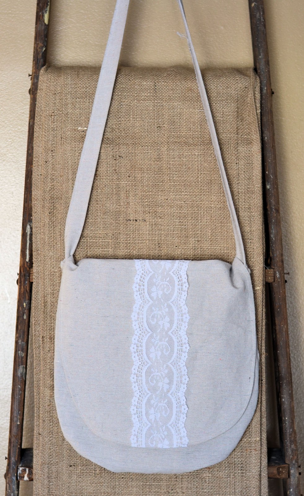 Shabby Love Drop Cloth and Lace Messenger Bag