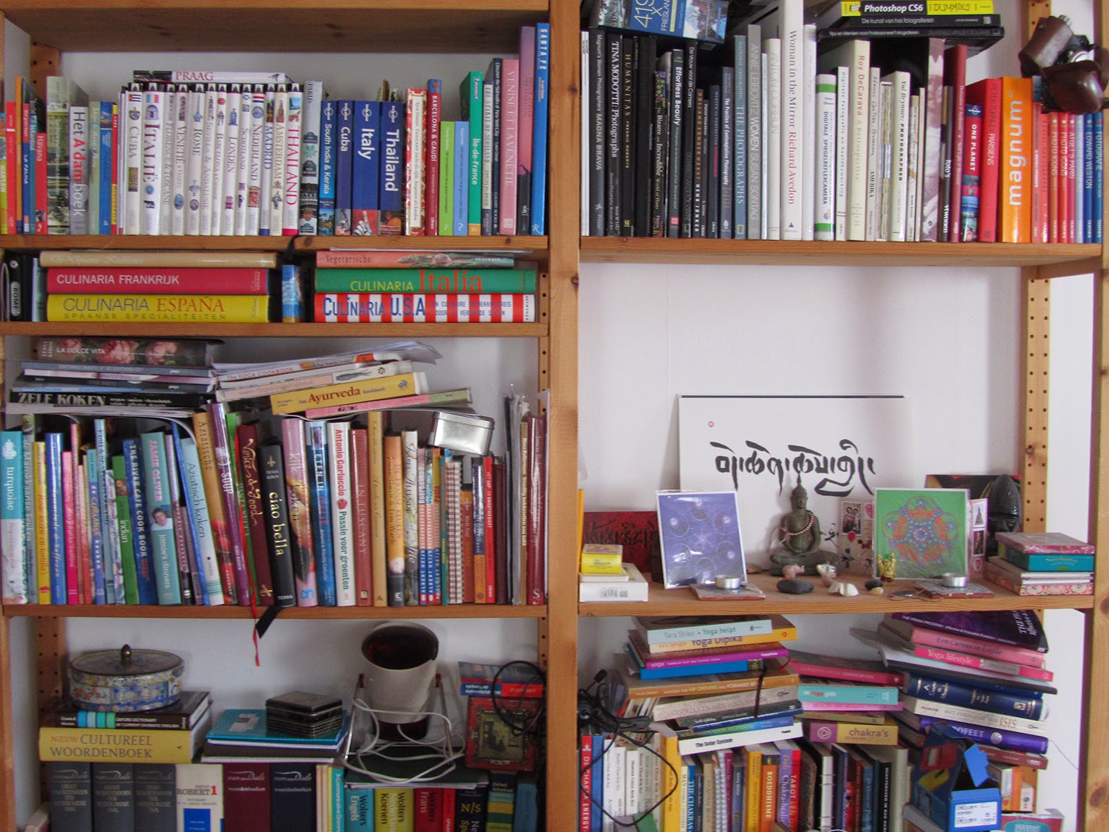 messy book shelves
