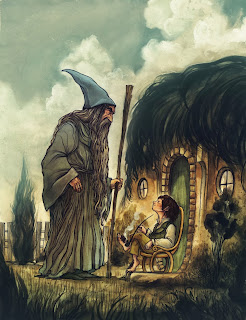 Gandalf and Bilbo Meet at Bilbo's Home hobbit-art-gandalf-and-bilbo-meet