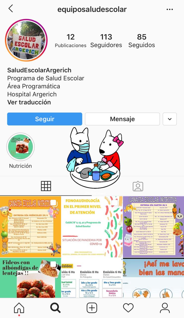 Las y los invitamos a seguir en Ig al Equipo de Salud Escorlar Argerich